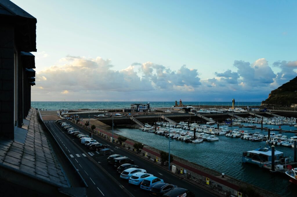 Scenic Harbor with Boats and Ocean View